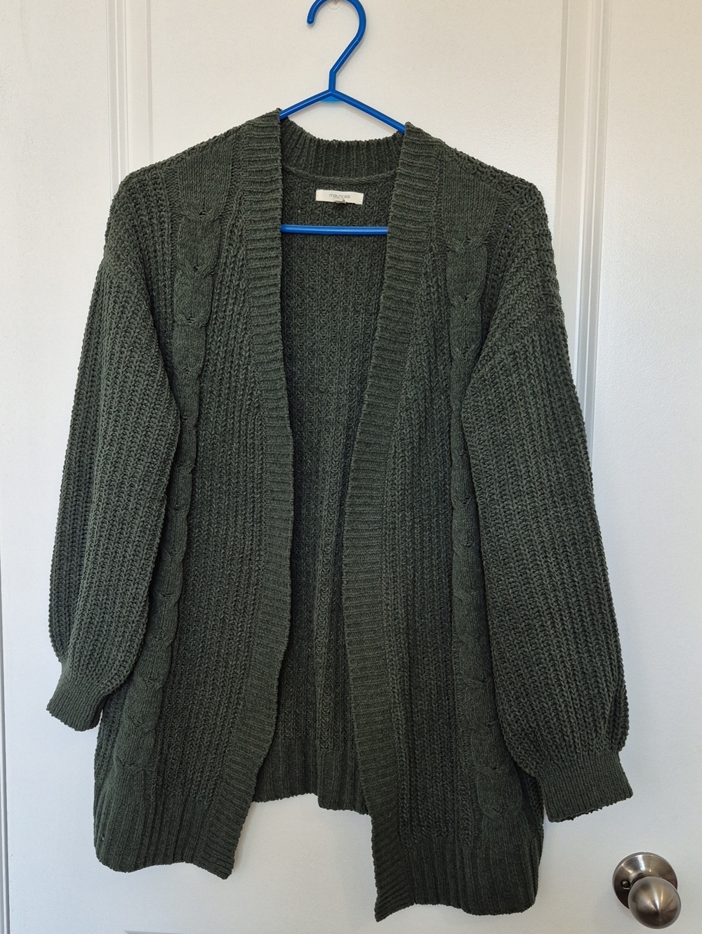 Maurices Green Cable Open-Front Cardigan